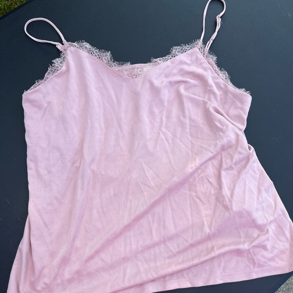 Pink cami with lace trim